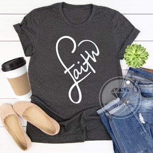 Faith Heart Dark Heather Grey Graphic Tshirt.